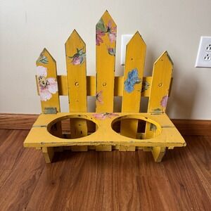 McCann Brothers Yellow Distressed Floral Fence Post flower pot holder decor